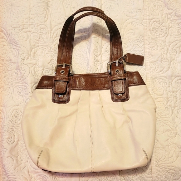 Vintage Coach Soho Cream and Brown Whipstitch Women's Handbag EUC - Picture 1 of 11